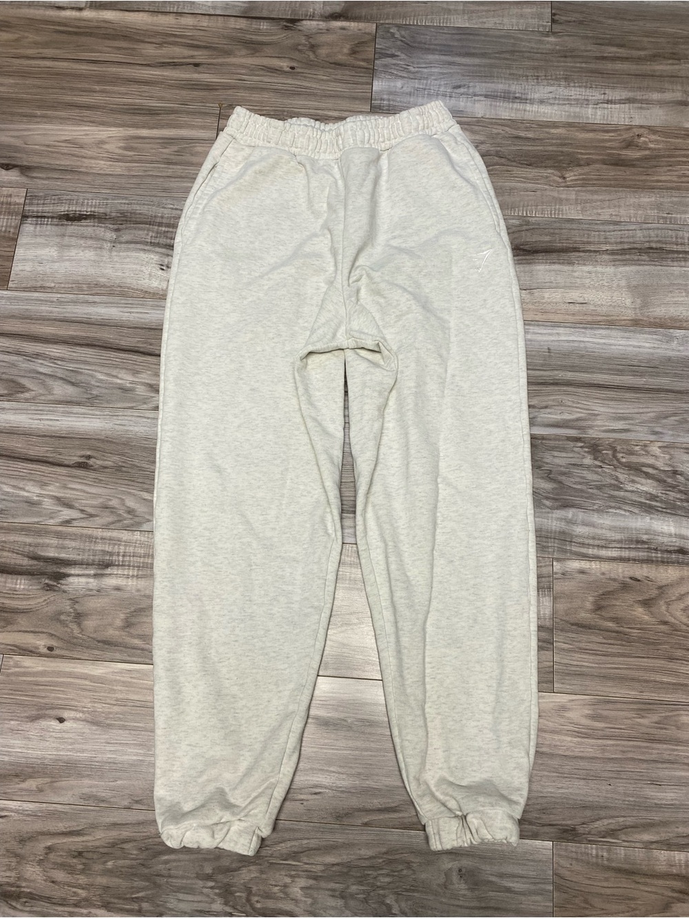 Gym Shark Men's Sweatpants Tapered Leg Tan Fleece Pockets Drawstring Size Small